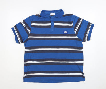Lonsdale Men’s Blue Striped Polo Shirt Size XL Short Sleeve Cotton Blend