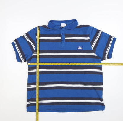 Lonsdale Men’s Blue Striped Polo Shirt Size XL Short Sleeve Cotton Blend