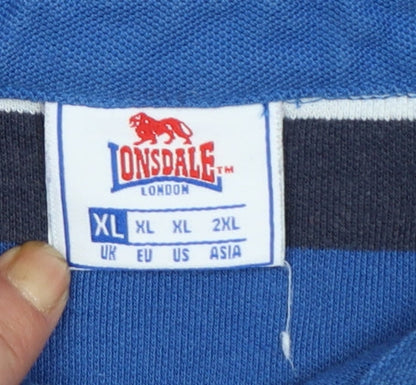 Lonsdale Men’s Blue Striped Polo Shirt Size XL Short Sleeve Cotton Blend
