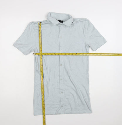 ASOS DESIGN Men's Grey Slim Fit Short Sleeve Button-Up Shirt Size S