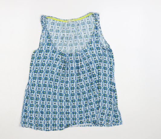 White Stuff Women's Blue Geometric Viscose Sleeveless Top Size 8