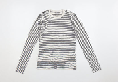 Uniqlo Women Black White Striped Long Sleeve Crew Neck T-Shirt XS
