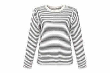 Uniqlo Women Black White Striped Long Sleeve Crew Neck T-Shirt XS