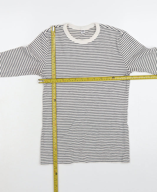 Uniqlo Women Black White Striped Long Sleeve Crew Neck T-Shirt XS