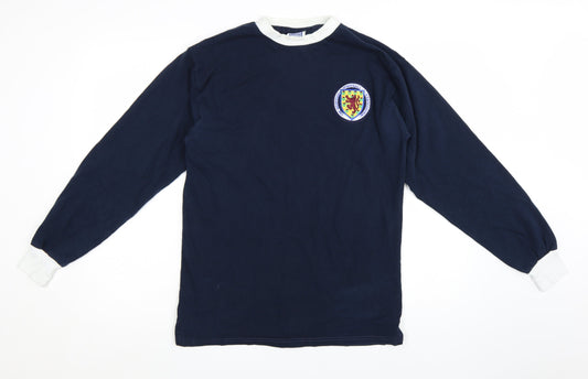 Score Draw Men’s Navy Long Sleeve Scotland Retro Cotton T-Shirt Large