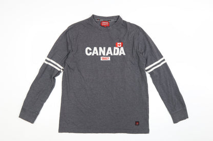 Canada Athletics Men's Grey Long Sleeve Patriotic T-Shirt Size L