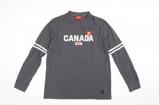 Canada Athletics Men's Grey Long Sleeve Patriotic T-Shirt Size L