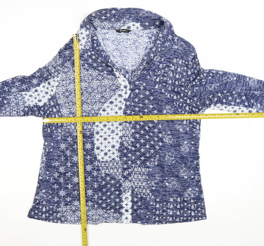 Roman Women Blue Floral Collared Long Sleeve Tunic Blouse Size 20