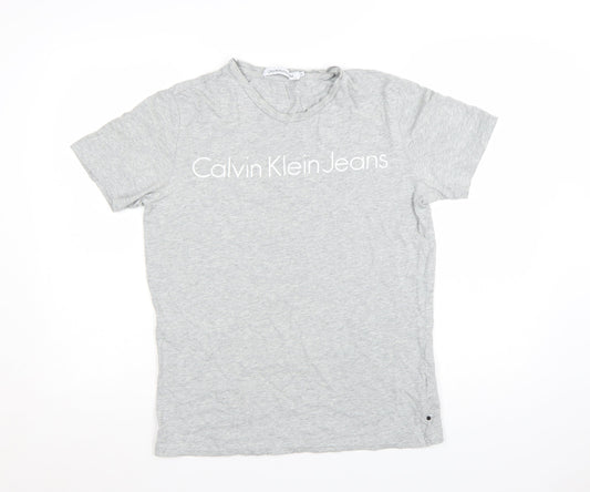 Calvin Klein Jeans Mens Grey Cotton Crew Neck Logo T-Shirt Size M