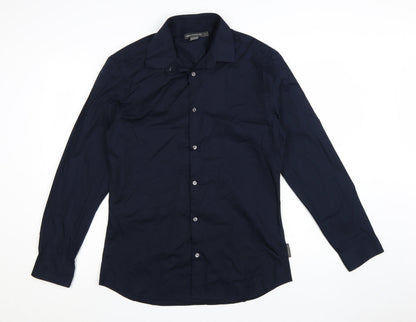 French Connection Men's Navy Long Sleeve Classic Cotton Blend Button-Up Shirt Size L