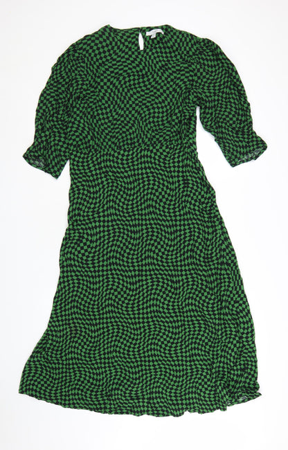 Marks and Spencer Women's Green Geometric Midi A-Line Dress Size 16