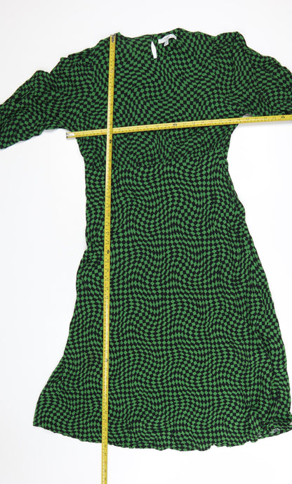 Marks and Spencer Women's Green Geometric Midi A-Line Dress Size 16
