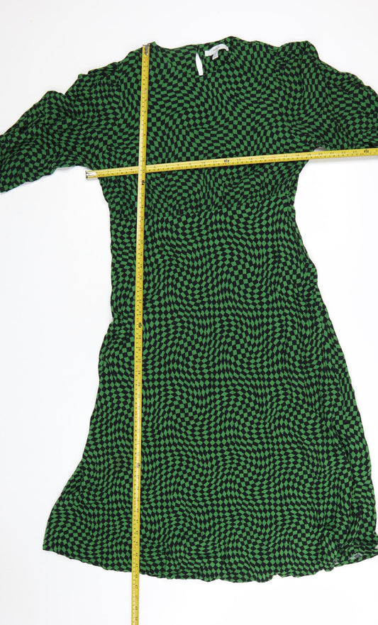 Marks and Spencer Women's Green Geometric Midi A-Line Dress Size 16