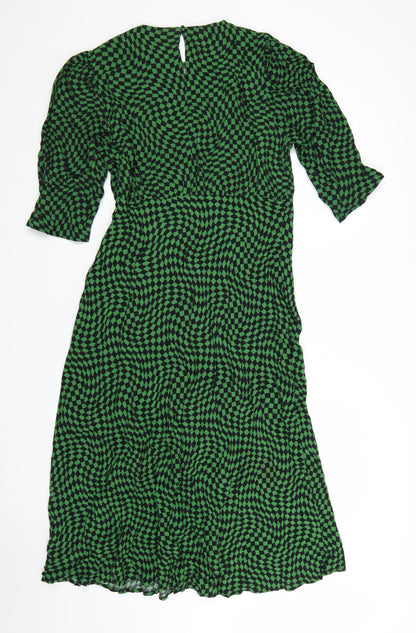 Marks and Spencer Women's Green Geometric Midi A-Line Dress Size 16