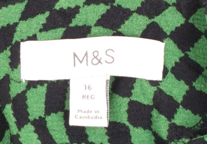 Marks and Spencer Women's Green Geometric Midi A-Line Dress Size 16