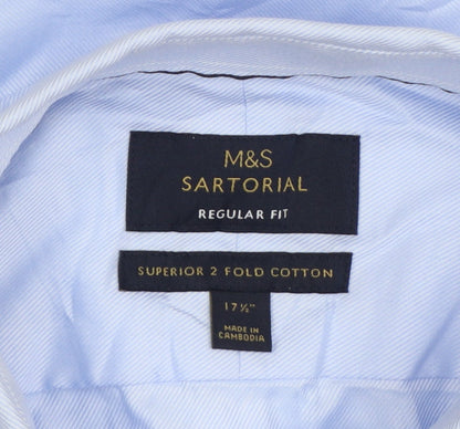 Marks and Spencer Mens Blue Regular Fit Cotton Dress Shirt 17.5in