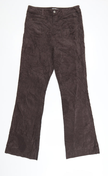 Marks and Spencer Women Brown Corduroy Flared Trousers Size 12 Long