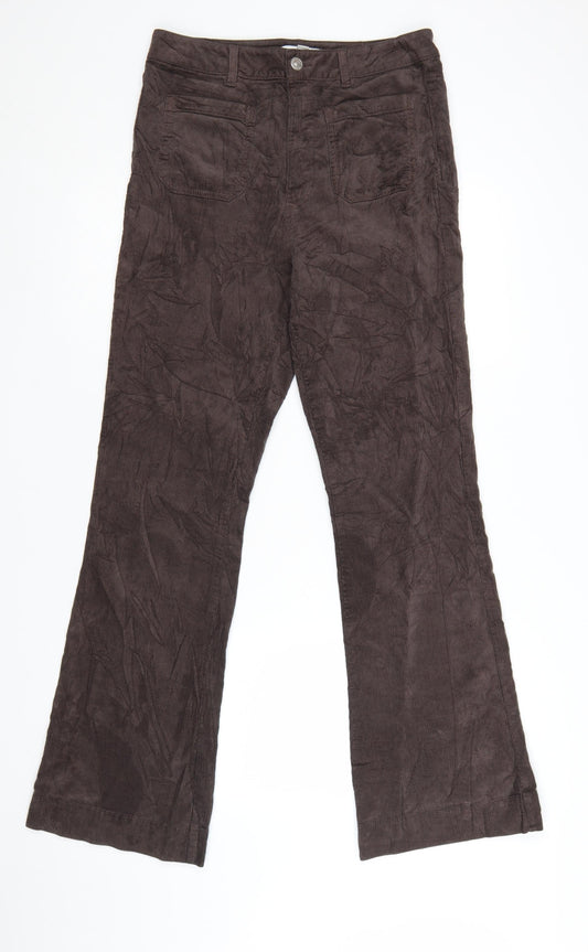 Marks and Spencer Women Brown Corduroy Flared Trousers Size 12 Long