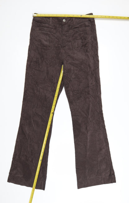 Marks and Spencer Women Brown Corduroy Flared Trousers Size 12 Long