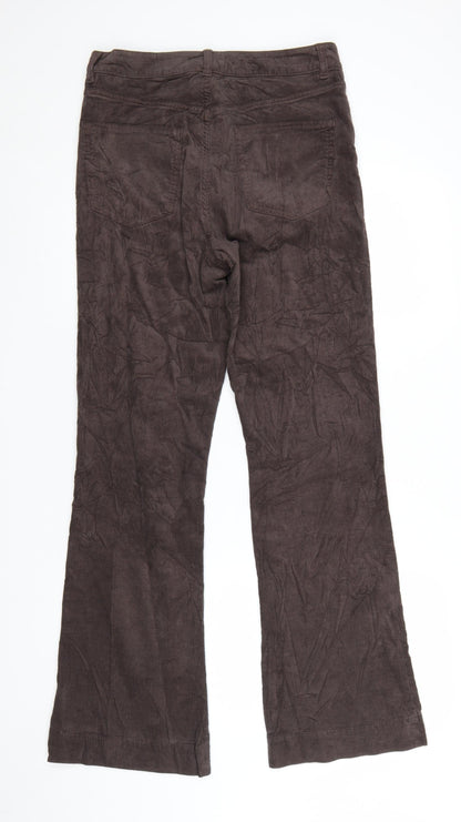 Marks and Spencer Women Brown Corduroy Flared Trousers Size 12 Long