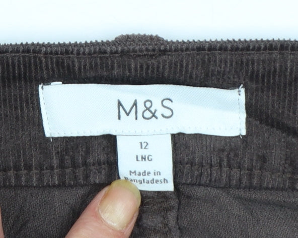 Marks and Spencer Women Brown Corduroy Flared Trousers Size 12 Long