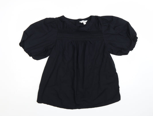 Marks and Spencer Women's Black Size 8 Puff Sleeve Tunic Blouse