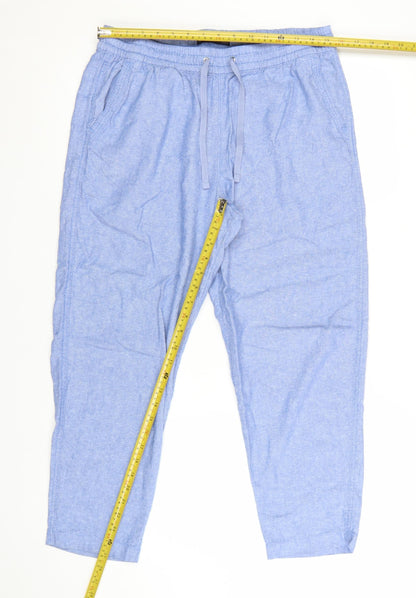 Marks and Spencer Women's Blue Linen Blend Cropped Tapered Trousers Size 14