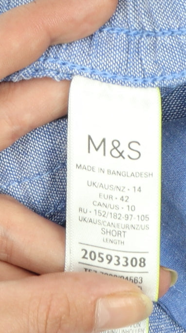 Marks and Spencer Women's Blue Linen Blend Cropped Tapered Trousers Size 14