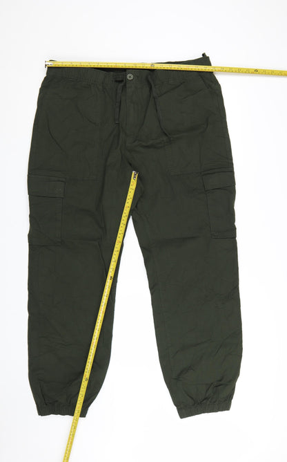 Marks and Spencer Men's Green Cargo Trousers XL Elastic Waist Cotton Blend