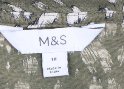 Marks and Spencer Women’s Green Animal Print Cotton Blouse Size 18