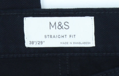 Marks and Spencer Men's Black 38x29 Straight Fit Stretch Jeans