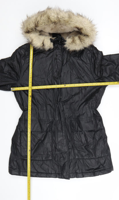 Marks and Spencer Women’s Black Faux Fur Hooded Parka Coat Size 14
