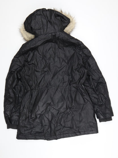 Marks and Spencer Women’s Black Faux Fur Hooded Parka Coat Size 14