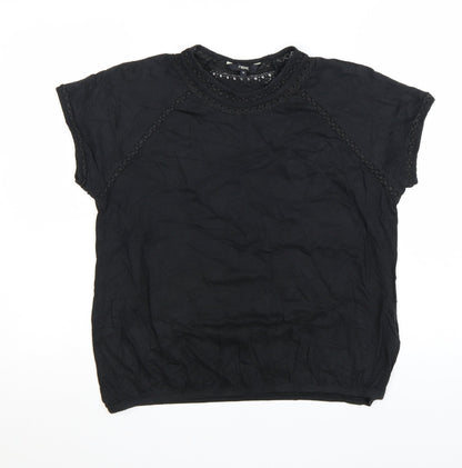 Next Womens Black Cotton Crochet Trim Short Sleeve T-Shirt Size 14