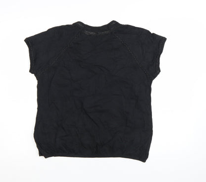 Next Womens Black Cotton Crochet Trim Short Sleeve T-Shirt Size 14