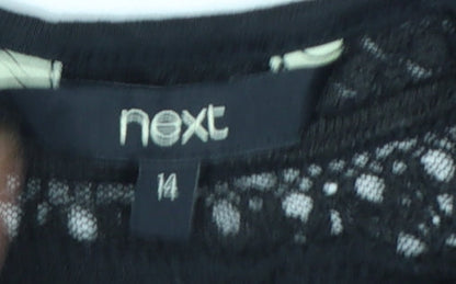 Next Womens Black Cotton Crochet Trim Short Sleeve T-Shirt Size 14