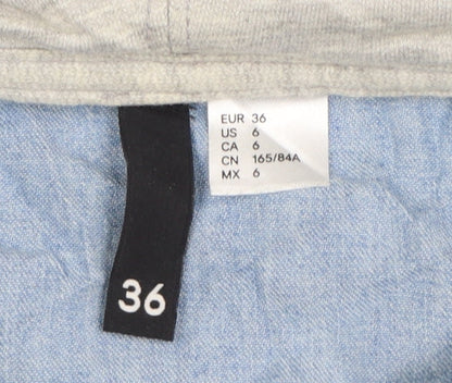 H&M Divided Womens Blue Denim Hooded Button-Up Shirt Size 8
