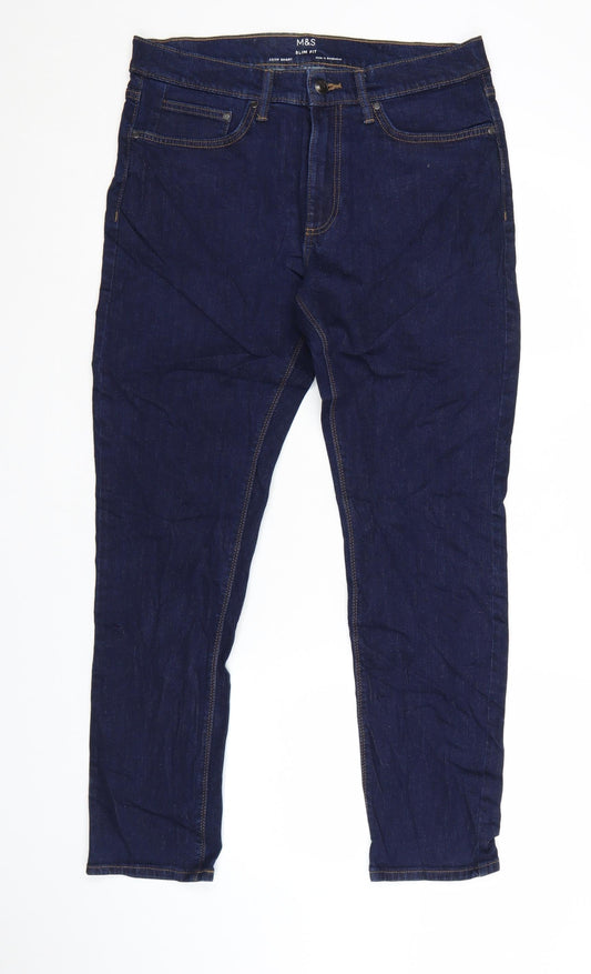 Marks and Spencer Men's Blue Slim Fit Jeans 32W 29L Denim