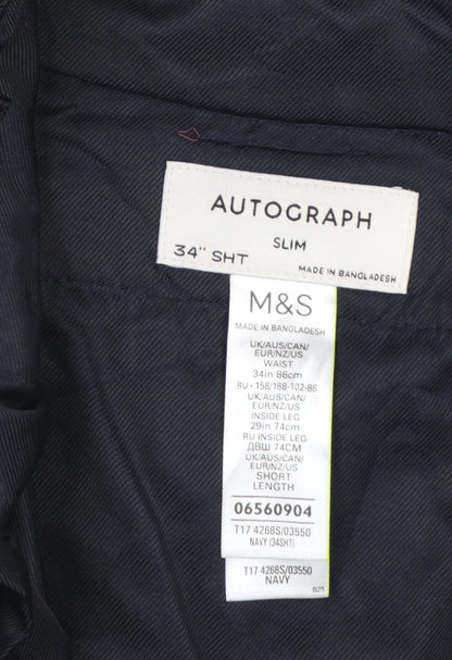 Marks and Spencer Autograph Men's Navy Slim Fit Trousers 34S