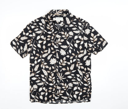Marks and Spencer Autograph Men's Black Floral Short Sleeve Button-Up Shirt M