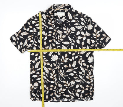 Marks and Spencer Autograph Men's Black Floral Short Sleeve Button-Up Shirt M
