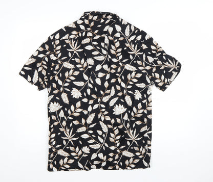 Marks and Spencer Autograph Men's Black Floral Short Sleeve Button-Up Shirt M