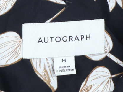 Marks and Spencer Autograph Men's Black Floral Short Sleeve Button-Up Shirt M