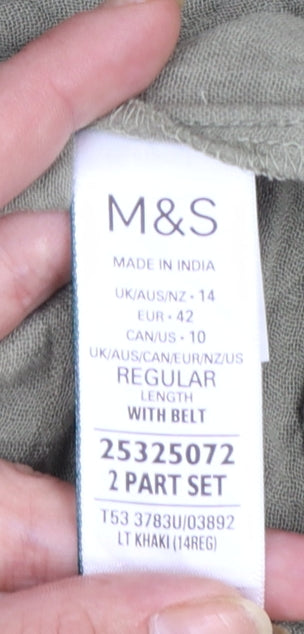 Marks and Spencer Women’s Green Cotton A-Line Knee Length Dress Size 14