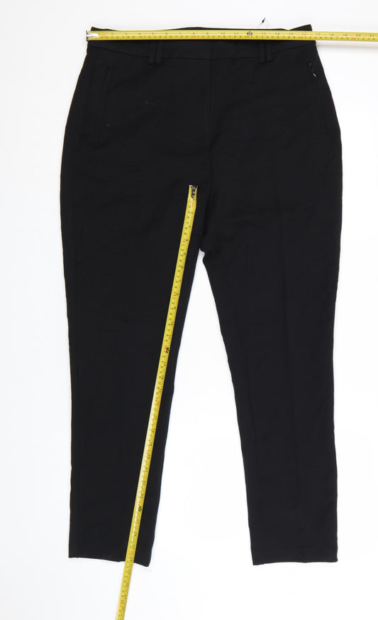 Marks and Spencer Women Black Tapered Trousers Size 14 Polyester Blend