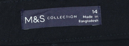 Marks and Spencer Women Black Tapered Trousers Size 14 Polyester Blend