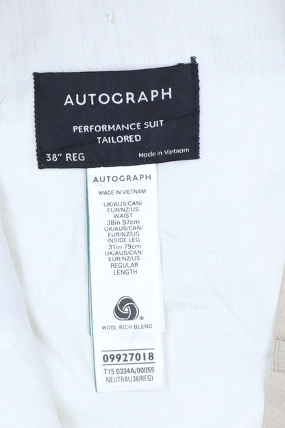 Marks and Spencer Autograph Men's Beige Wool Blend Tailored Trousers 38R