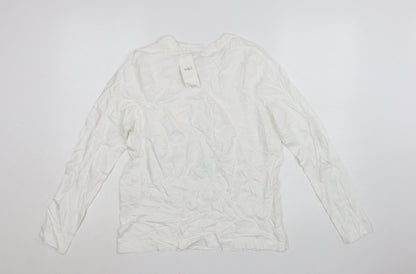 Marks and Spencer Women White Long Sleeve Basic Cotton T-Shirt Size 10