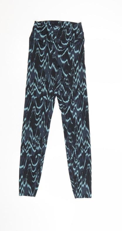 Marks and Spencer Women Blue Geometric Print Goodmove Leggings Size 6