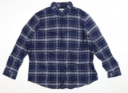Marks and Spencer Men's Blue Check Cotton Button-Up Shirt 3XL Regular